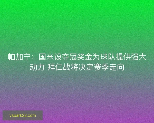 帕加宁：国米设夺冠奖金为球队提供强大动力 拜仁战将决定赛季走向